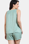 Zivame Checkered Sheen Woven Shorts Set - Granite Green — thumbnail 4